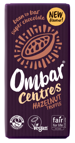 Ombar Centres Hazelnut Truffle Pack Shot with ping 35g